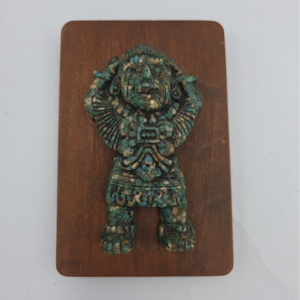 Vintage Casa Tlaloc Crushed Malachite And Wood Small Wall Plaque
